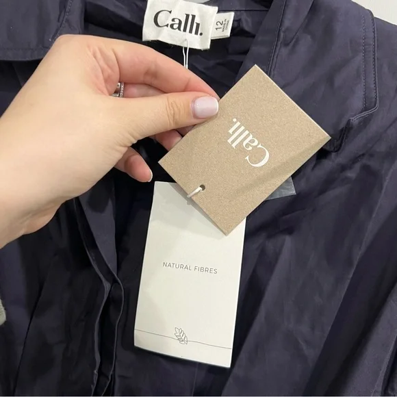 Calli Button Up Navy Belted Dress Bonne Shirt Dress Us 8 - Natural Fibres - Picture 7 of 7